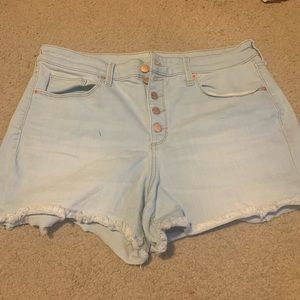 High wasted button up denim shorts